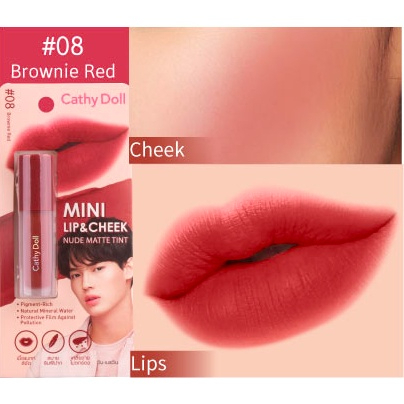 Cathy Doll Mini Lip & Cheek Nude Matte Tint 2.1g #08 BROWNIE RED เคที่ดอลล์ ลิปทินท์เนื้อนู้ดแมทท์ มินิลิปแอนด์ชีคนู้ดแมทท์ทินท์ 2.1G สี 08 BROWNIE RED