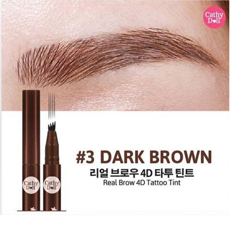 Cathy Doll Real Brow 4D Tint 2g #03 DARK BROWN เคที่ดอลล์ เมจิกเขียนคิ้ว ทินท์เขียนคิ้ว & หัวแปรงคิ้วสะบัด 2g สี 03 ดาร์กบราวน์