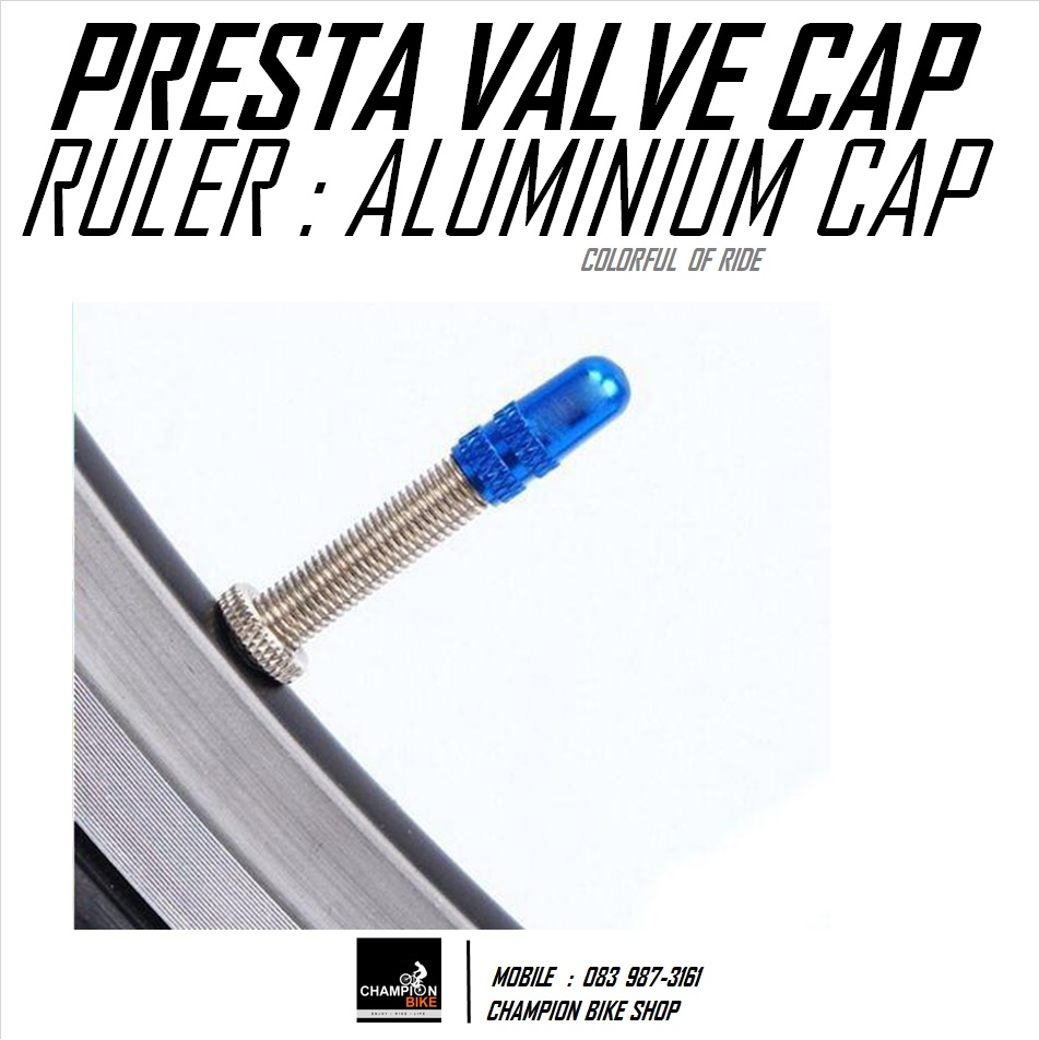 ฝาปิดจุกลมยางในจักรยาน วาล์วเล็ก RULER : ALUMINIUM PRESTA VALVE CAP สีฟ้า