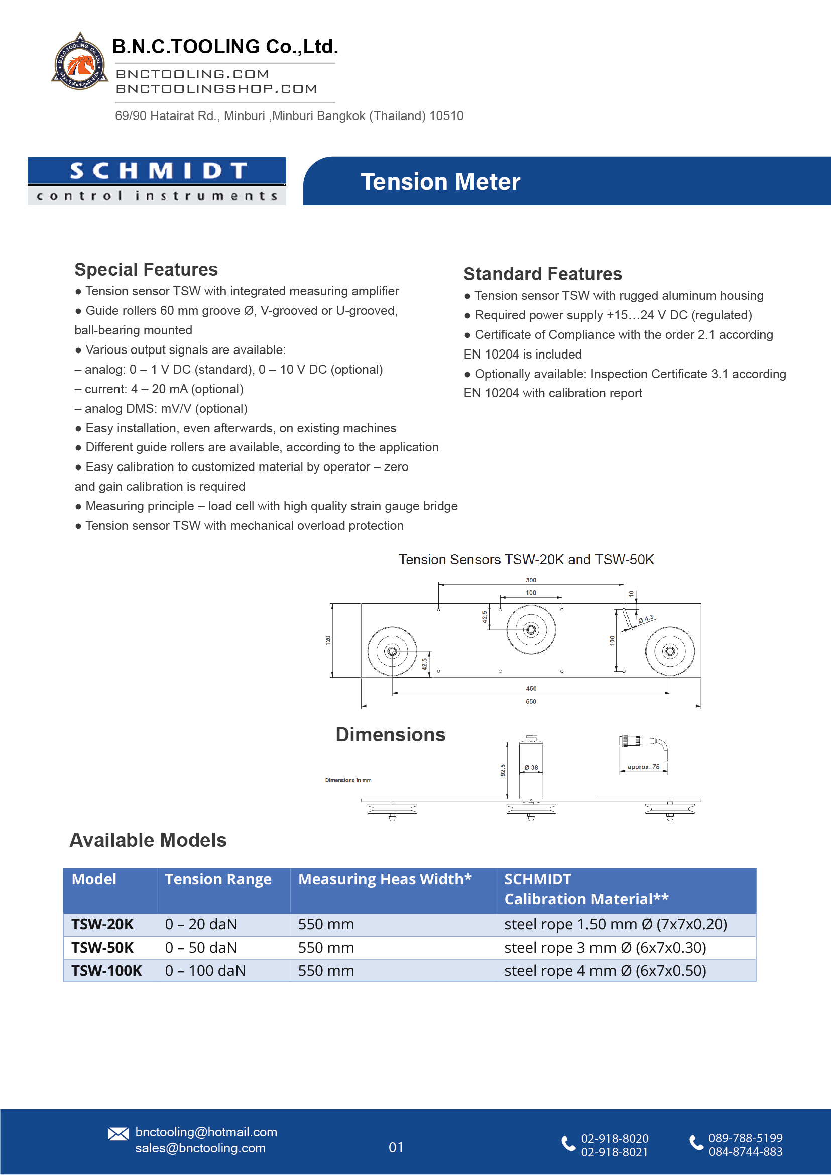 SCHMIDT,3 Tension ranges available from 0 - 20 daN up to 0 - 100 daN,TSW