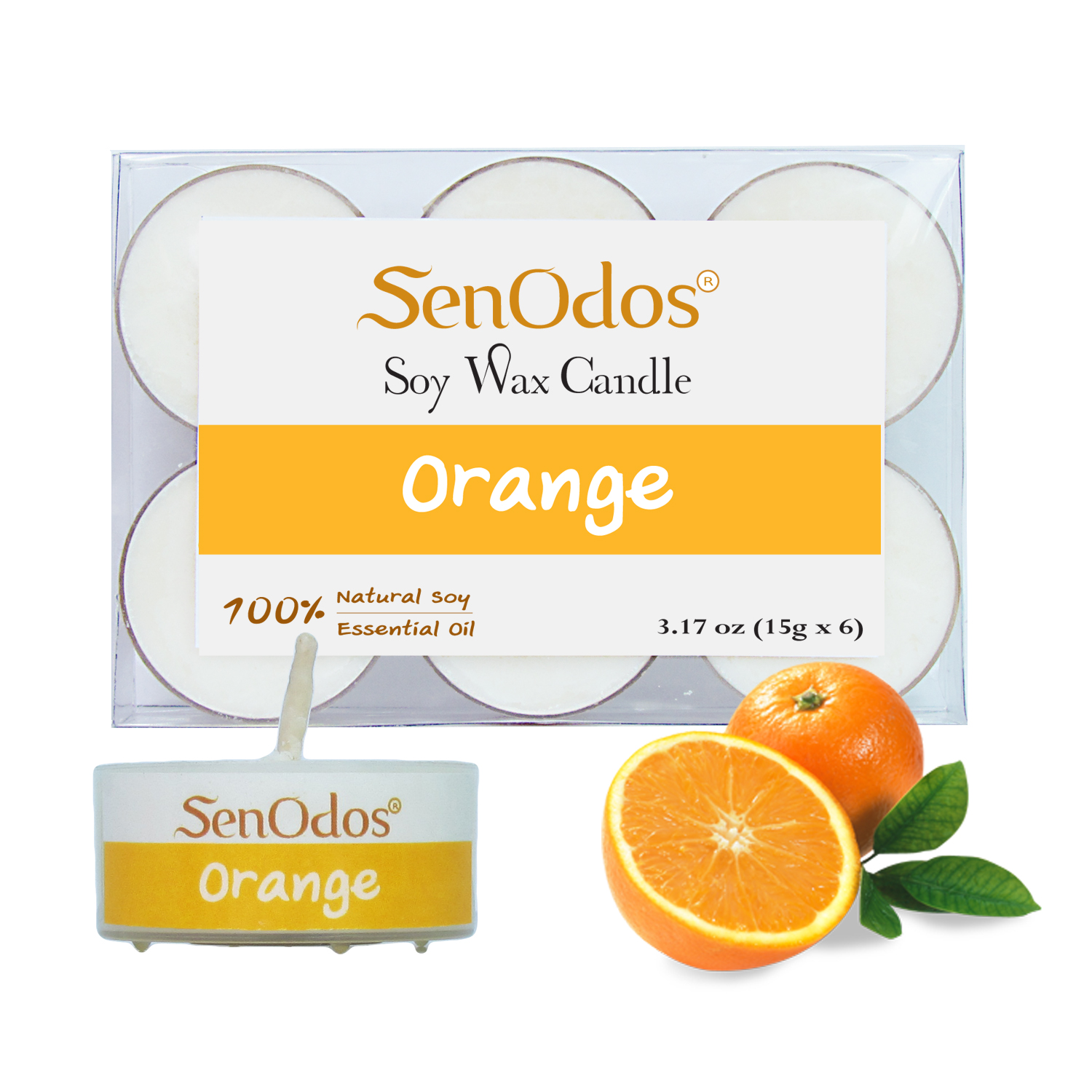 SenOdos เทียนหอม อโรม่า เทียนทีไลท์ Tealight Set Orange Scented Soy Candles Aroma - กลิ่นส้มแท้ 15 g. (6 PCS)