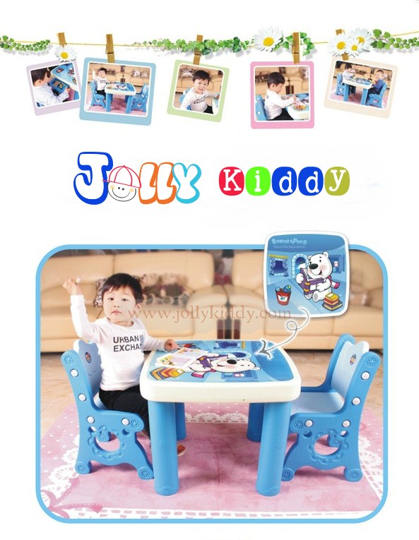 E10903 ชุดโต๊ะเรียนเขียนหนังสือสำหรับเด็กแบบน็อกดาวน์ ลายการ์ตูนแมวชมพู