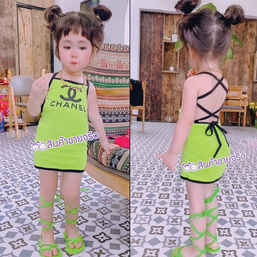 TD06/💜พร้อมส่ง💜ชุดเด็กผู้หญิง เดรส ชา.แนล สายฝ. ห้ามพลาด ด้านหลังเจ้กจี้ฝุดๆ
