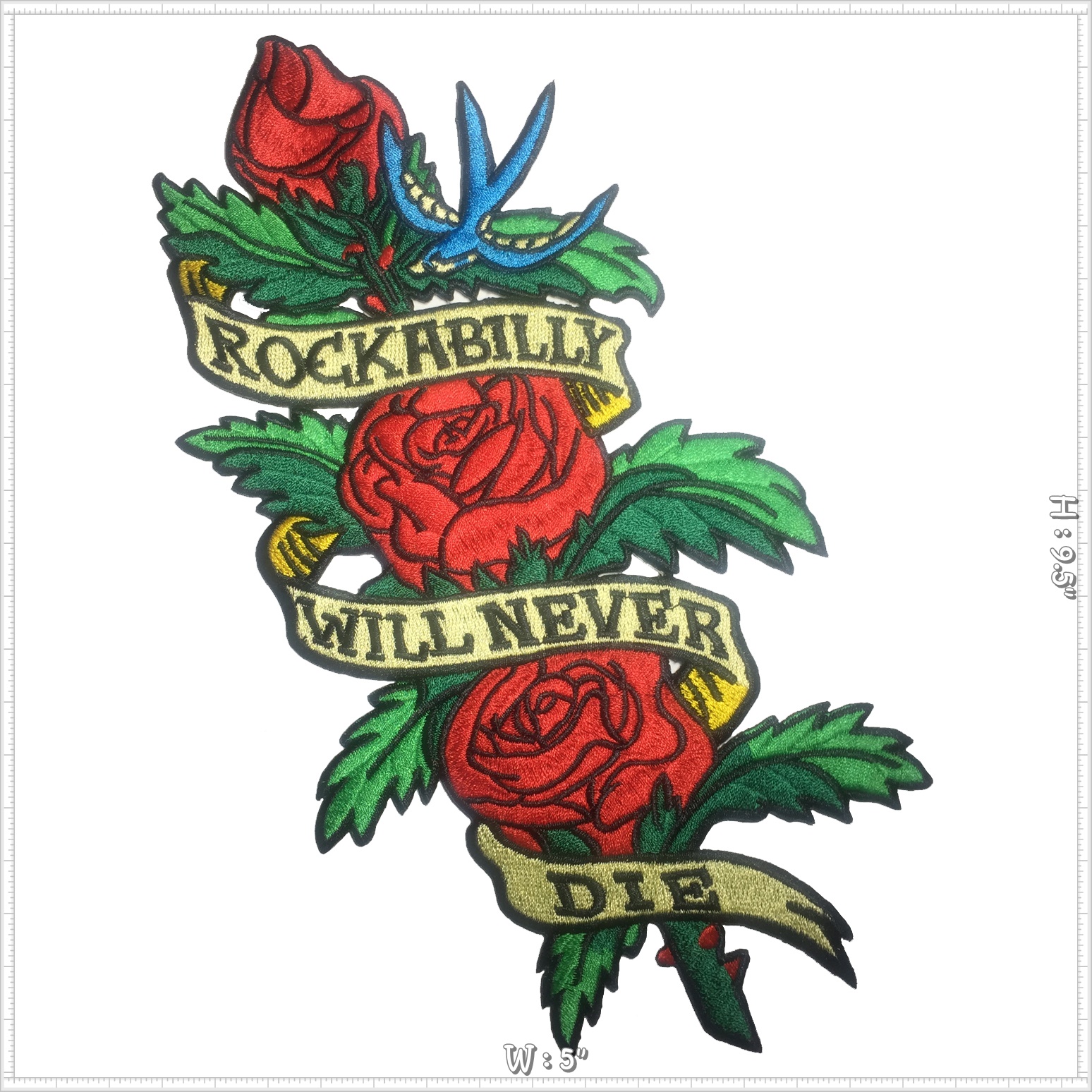 รอยสัก Rockabilly Tattoo Rocker ไบค์เกอร์ ตัวรีดติดเสื้อ อาร์มรีด อาร์มปัก ตกแต่งเสื้อผ้า หมวก กระเป๋า แจ๊คเก็ตยีนส์ Rock Embroidered Iron on Patch ขนาดใหญ่