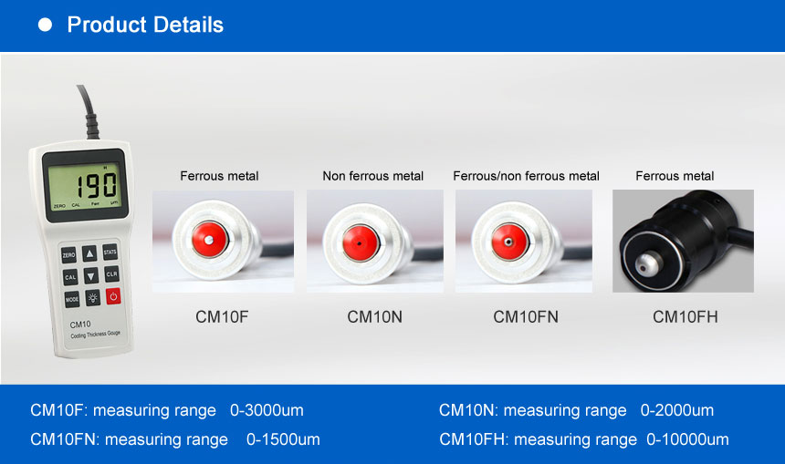 เครื่องวัดความหนาสีและผิวเคลือบ, CM10FH Coating Thickness Gauge Meter Tester 0-10000um