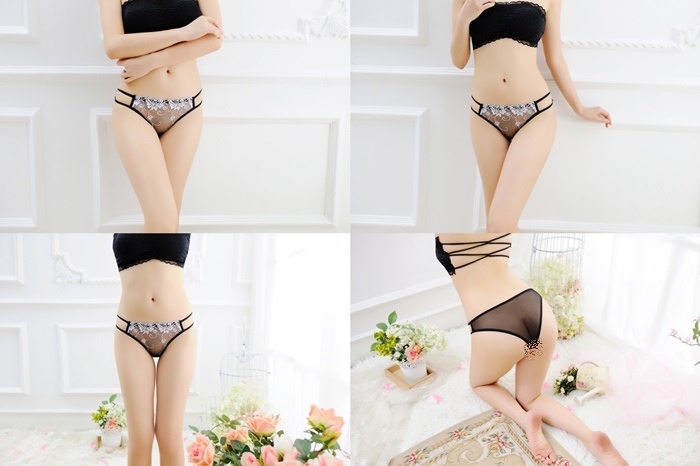 NA038 กางเกงในเซ็กซี่ กางเกงในผ้าซีทรูด้านหน้าปักลายลูกไม้ด้านหลังเป็นผ้าซีทรูเรียบๆ ด้านข้างเดินสายยางยืดแบบเส้นคู่ตามรูปถ่ายสินค้าจริงเลยค่ะ