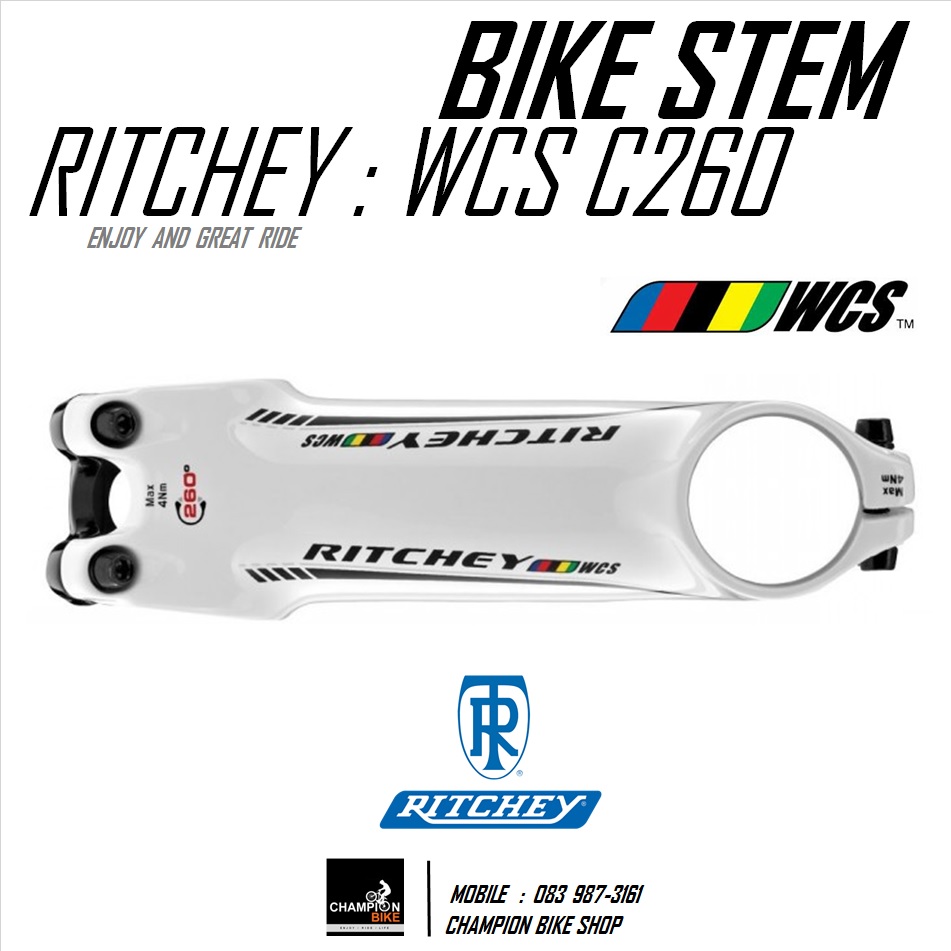 คอแฮนด์จักรยาน สเต็ม RITCHEY WCS C260 WET WHITE STEM 31.8 / -+6° / 100mm. / สีขาวเงา