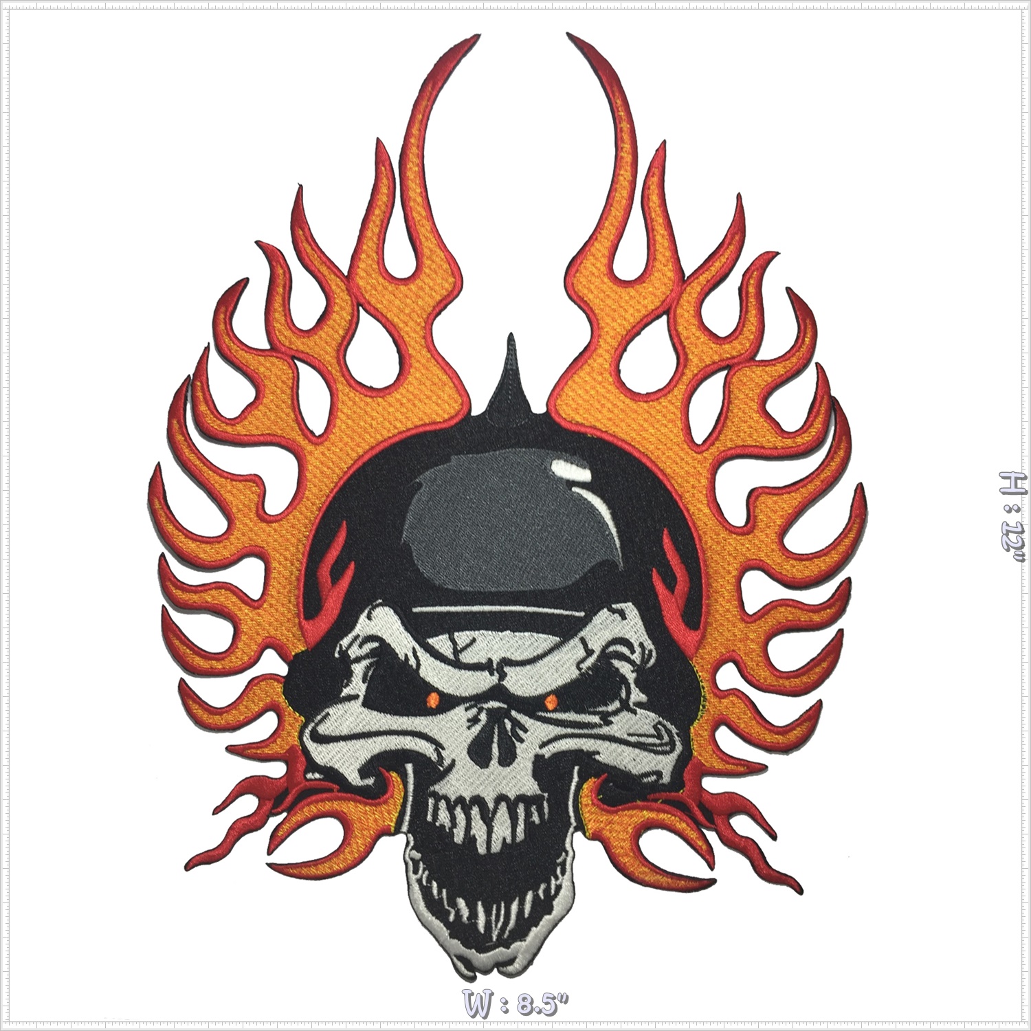 กะโหลก เปลวไฟ นักซิ่ง นักแข่งรถ ตัวรีดติดเสื้อ อาร์มรีด อาร์มปัก ตกแต่งเสื้อผ้า หมวก กระเป๋า แจ๊คเก็ตยีนส์ Embroidered Iron on Patch ไซส์ใหญ่