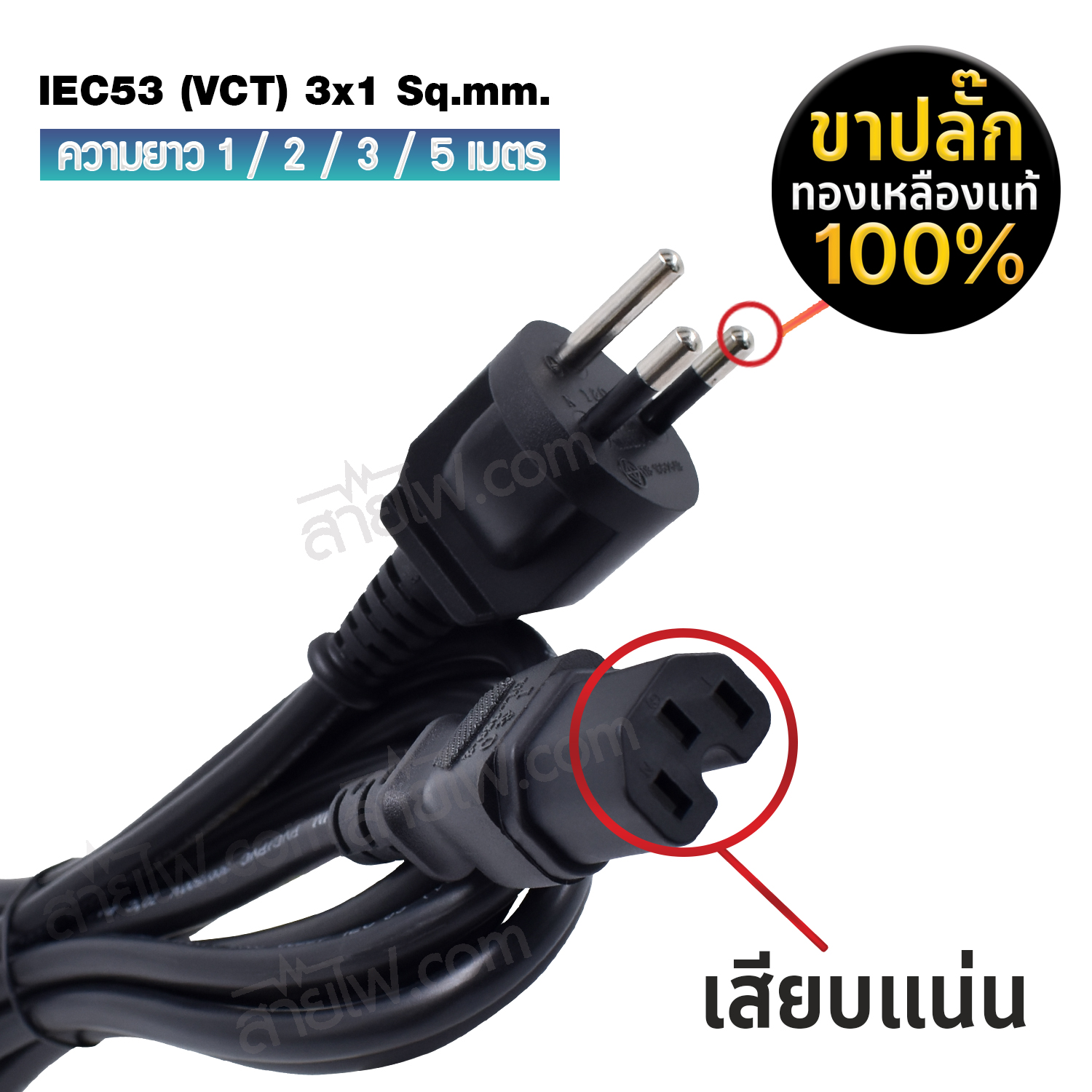 สายไฟ AC ปลั๊กเครื่องใช้ไฟฟ้า กระทะไฟฟ้า มอก.ตรง มีกราวด์ IEC53 3x1 Sq.mm.-C15