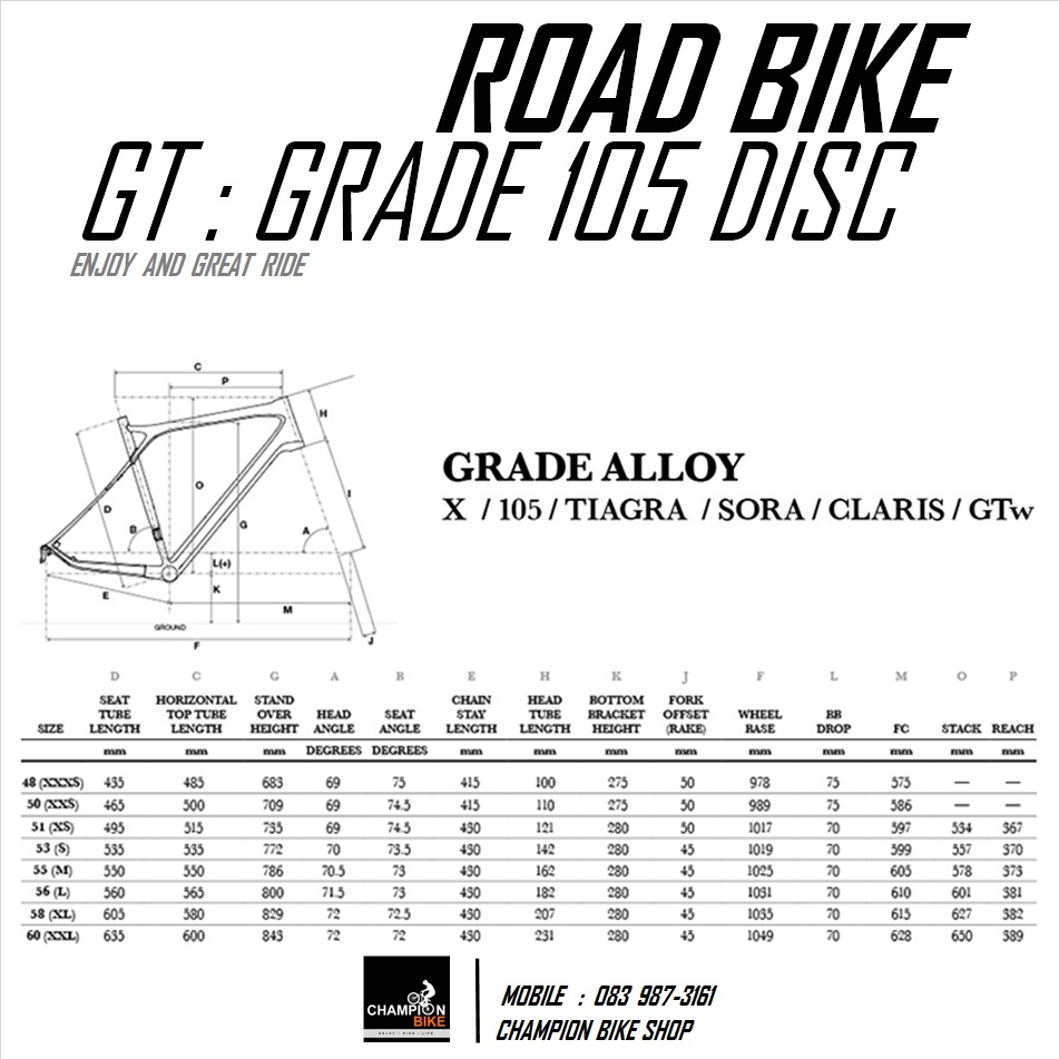 จักรยานเสือหมอบ GT : GRADE ALLOY 105 DISC ROAD BIKE - 2016