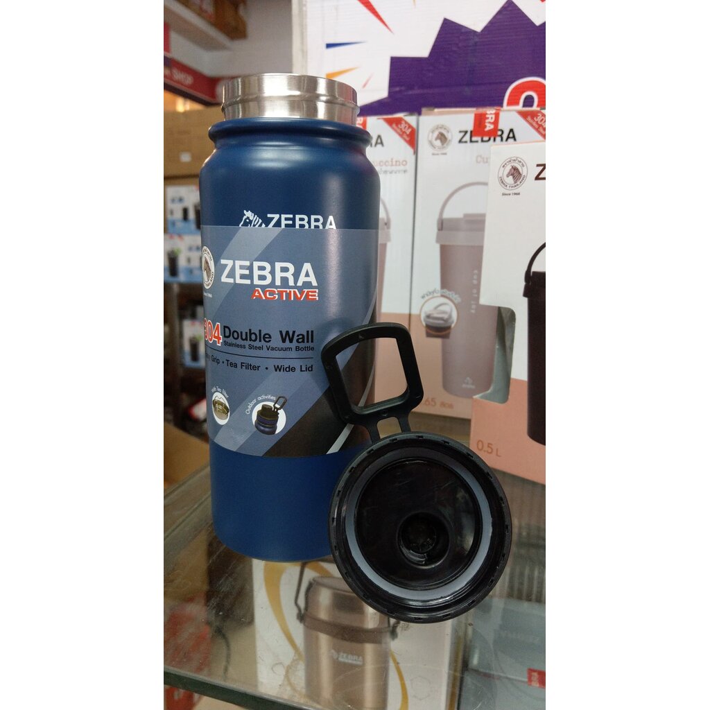 Zebra กระบอกน้ำสูญญากาศ ACTIVE 0.6L มีฝากรองชา ตราหัวม้าลาย