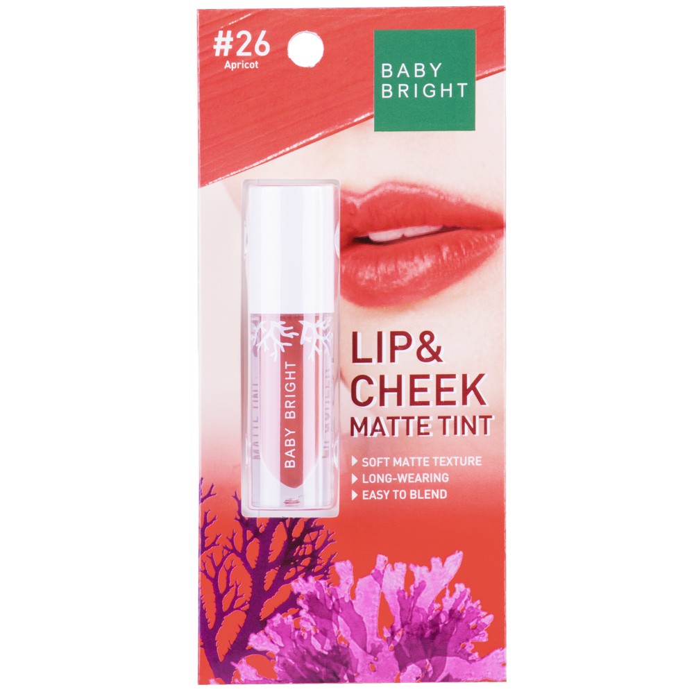 BABY BRIGHT LIP & CHEEK MATTE TINT 2.4G #26 Apricot ลิปเบบี้ไบร์ท ลิปทิ้น ทิ้นท์ เนื้อแมท ใช้ได้ทั้งปากและแก้ม 2.4 กรัม สี 26 แอปริคอต