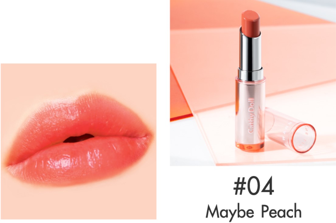 CATHY DOLL Wanna Shine Lipstick 3g. #04 MAYBE PEACH เคที่ดอลล์ วันนาไชน์ ลิปสติกเนื้อวาว บำรุงริมฝีปาก 3g. สี 04 MAYBE PEACH