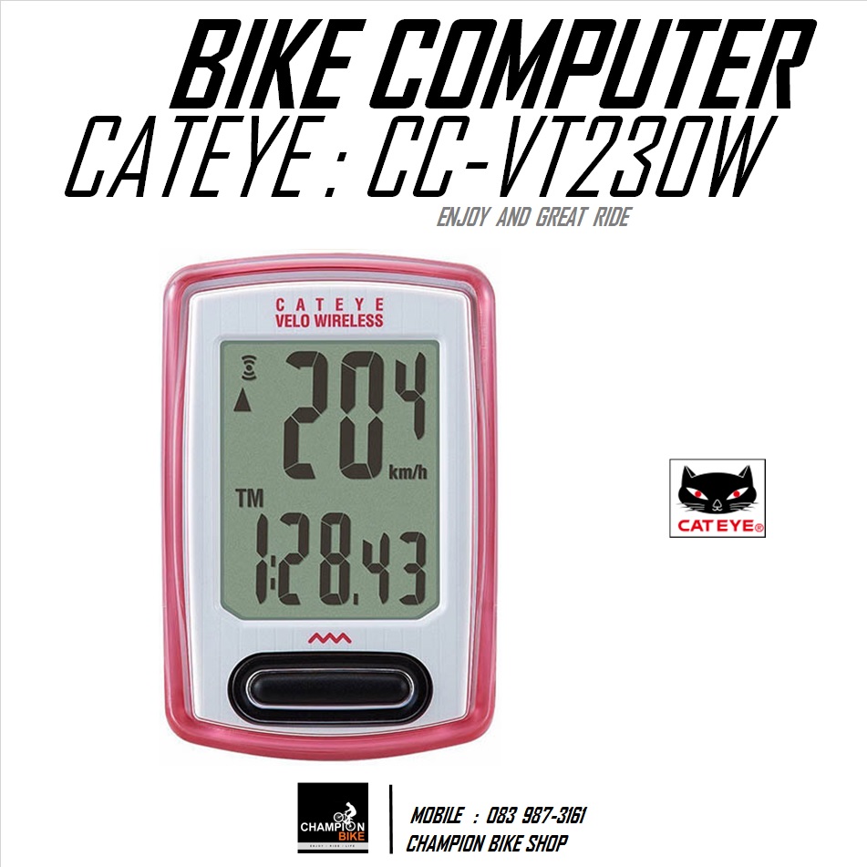 ไมล์วัดวามเร็วจักรยาน CATEYE : VT230W VELO WIRELESS BIKE COMPUTER สีชมพู