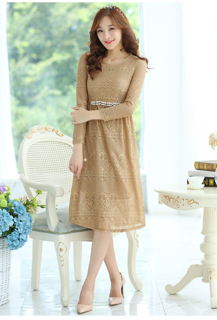 ชุดเดรสผ้าลูกไม้ยาวคลุมเข่า มี 3 สี ส่งฟรี ems