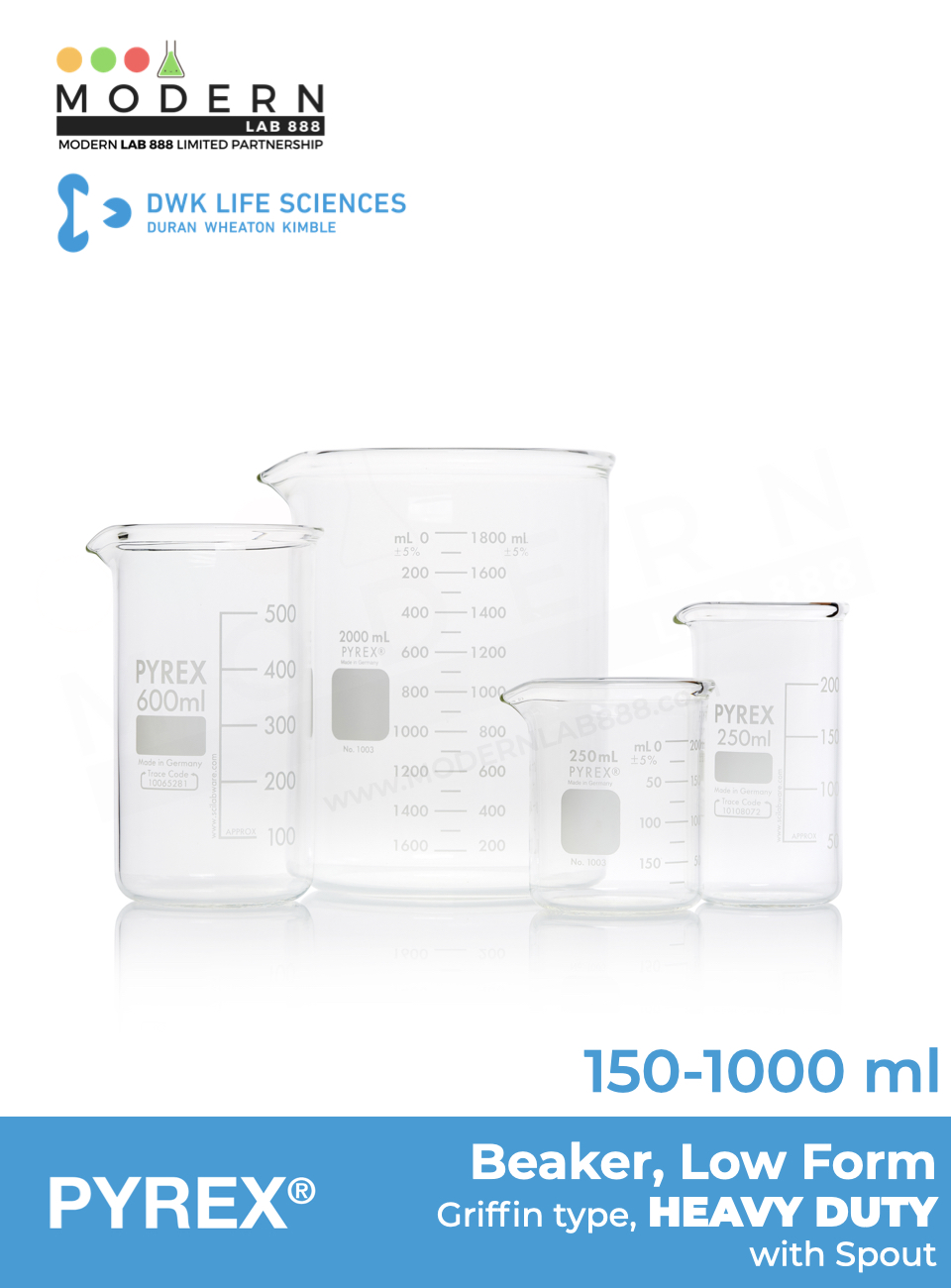 บีกเกอร์ทรงเตี้ยแบบหนา / Beaker, Low Form, Griffin, Heavy Duty, PYREX