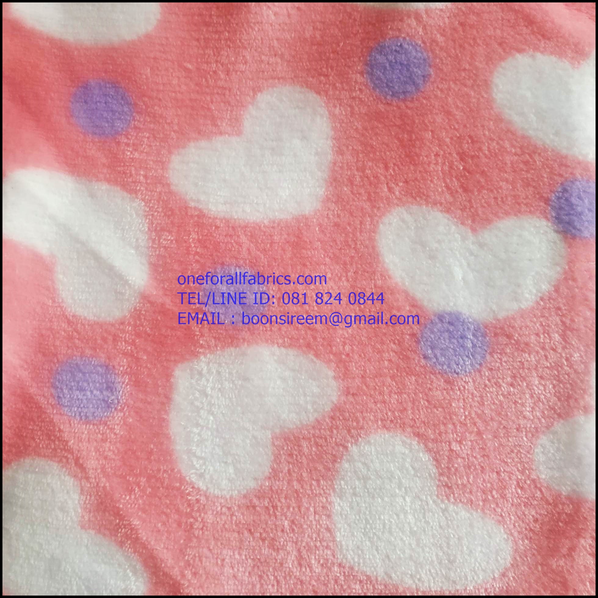 ผ้าขนสั้นสองหน้าลายหัวใจ น่ารัก coral fleece print ผ้าทำผ้าห่ม ผ้าทำหมอน ผ่้าทำเสื้อคลุม ผ้าทำเสื้อหนาว หน้าผ้า 62'