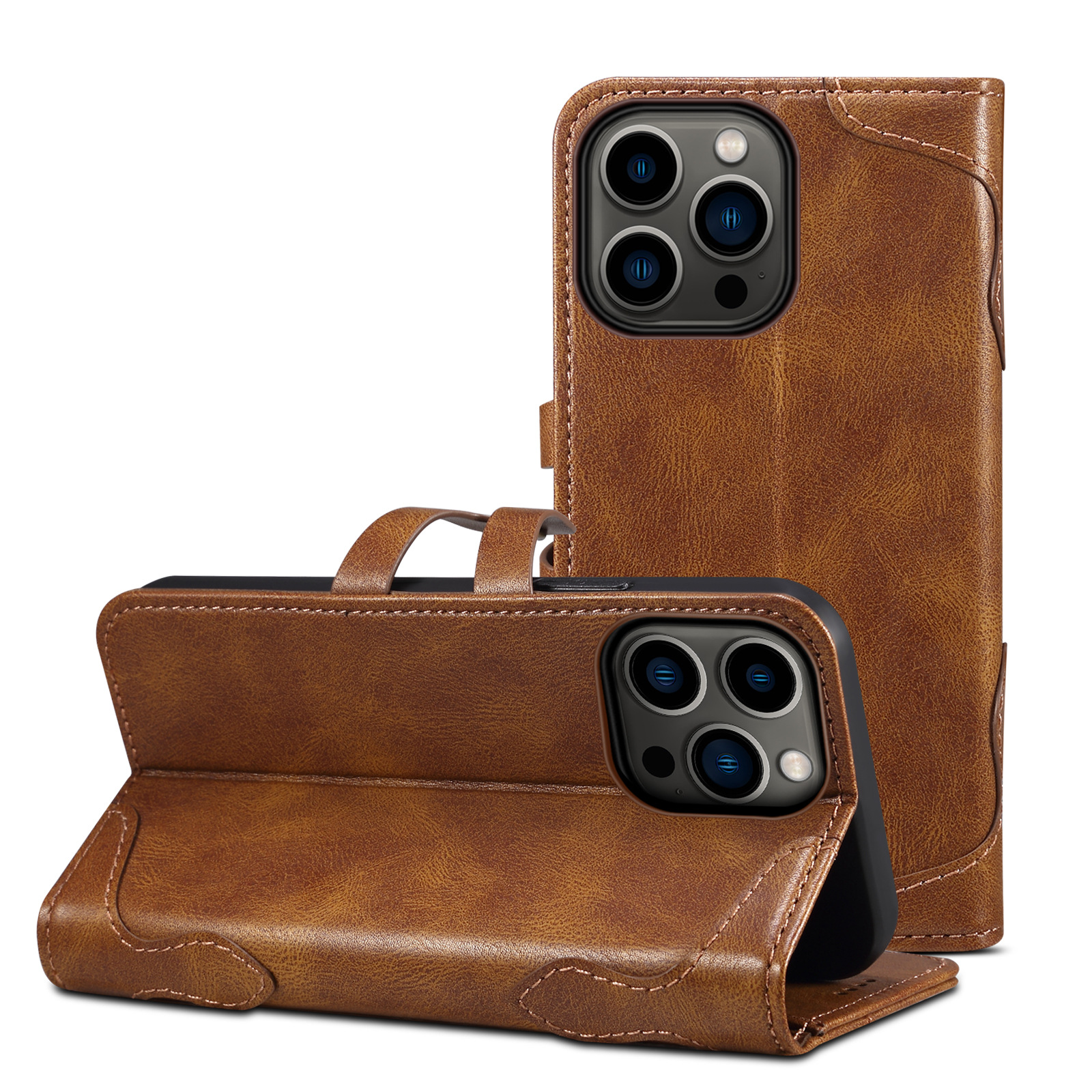 เคสหนังสำหรับ lPhone 14 15 Pro Pro Max รุ่น SPC12 เคสหนังพร้อมช่องใส่บัตรด้านใน หนังพับเป็นขาตั้งได้