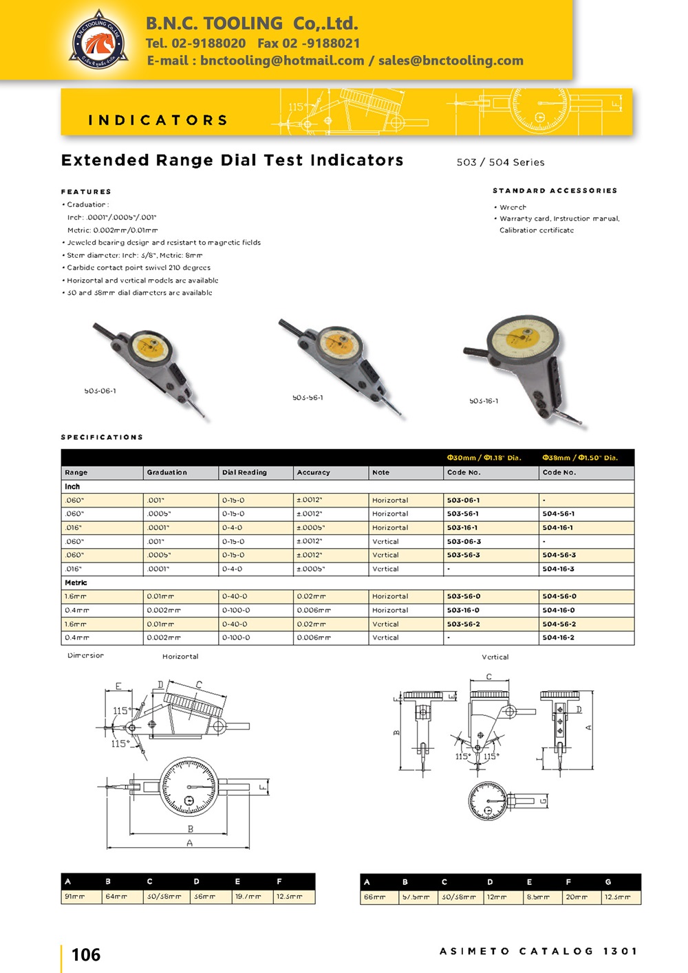 ASIMETO,P106,Extended Range Dial Test Indicators,503-06-1