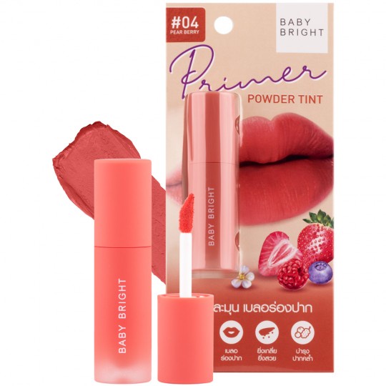 Baby Bright Primer Powder Tint Lip #04 Pear Berry 2.4 G. ลิปเบบี้ไบรท์ ลิปไพรเมอร์ พาวเดอร์ ทินท์ ลิปทินท์เนื้อแป้ง แมทท์ นุ่มละมุน สี 04 Pear Berry 2.4 กรัม