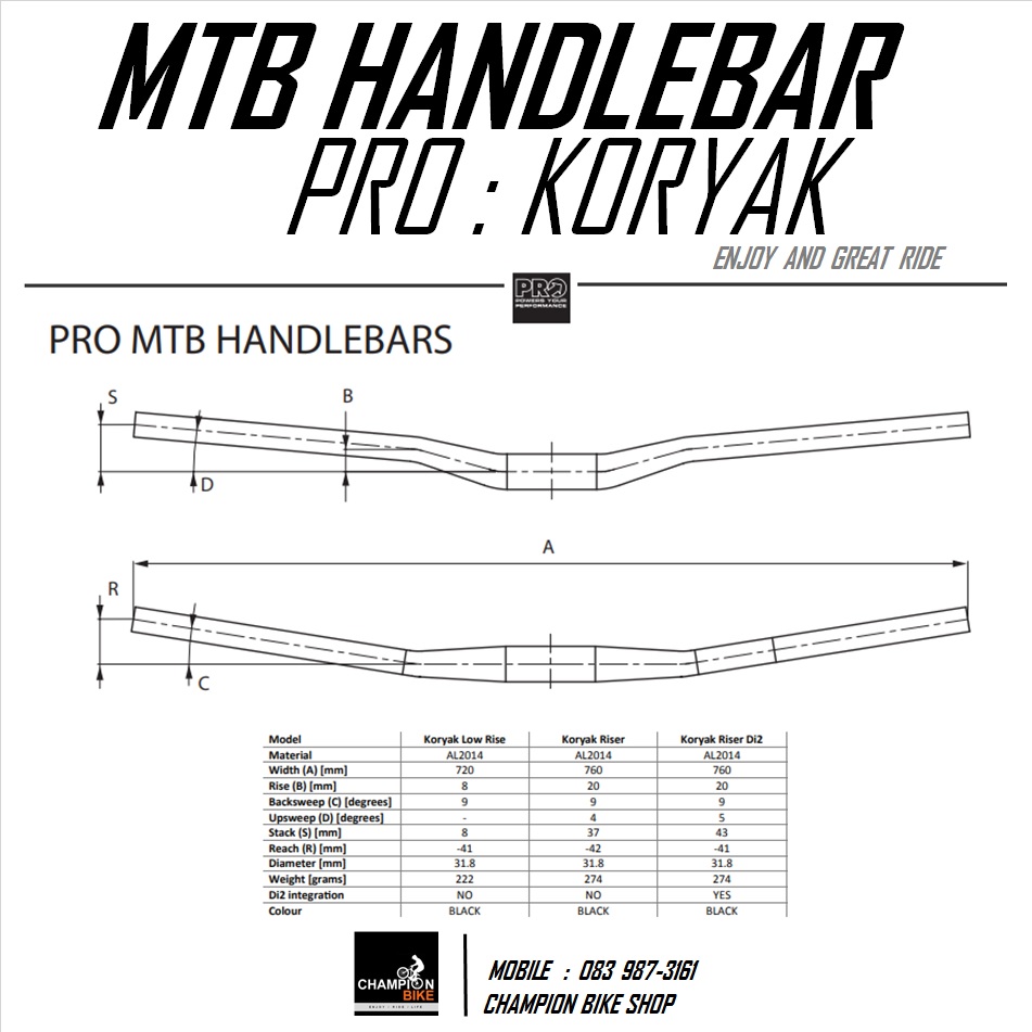 แฮนด์ยกเสือภูเขา PRO : KORYAK RISER Di-2 MTB HANDLEBAR Di-2 CABLE INTEGRATION