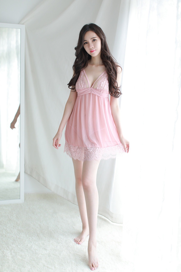 N365 ชุดนอนเซ็กซี่ ชุดนอนผ้าซีทรูตกแต่งด้วยผ้าลูกไม้ (รอคำบรรยายเพิ่มเติม) ***ในหุ่นใส่สบายๆยังขยายได้อีกพอสมควร สายด้านข้างนำมาผูกเป็นโบว์ไว้ด้านหลัง