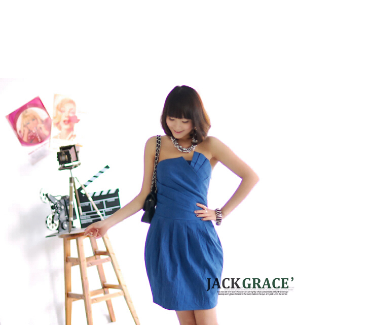 ชุดเดรสยีนส์เกาะอก ส่งฟรี ems