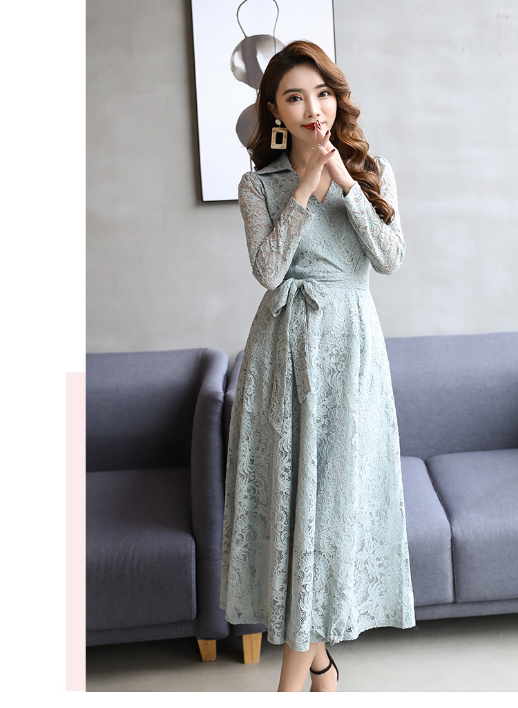 ชุดเดรสยาวสีเทา เดรสผ้าลูกไม้สีเทา ส่งฟรี ems