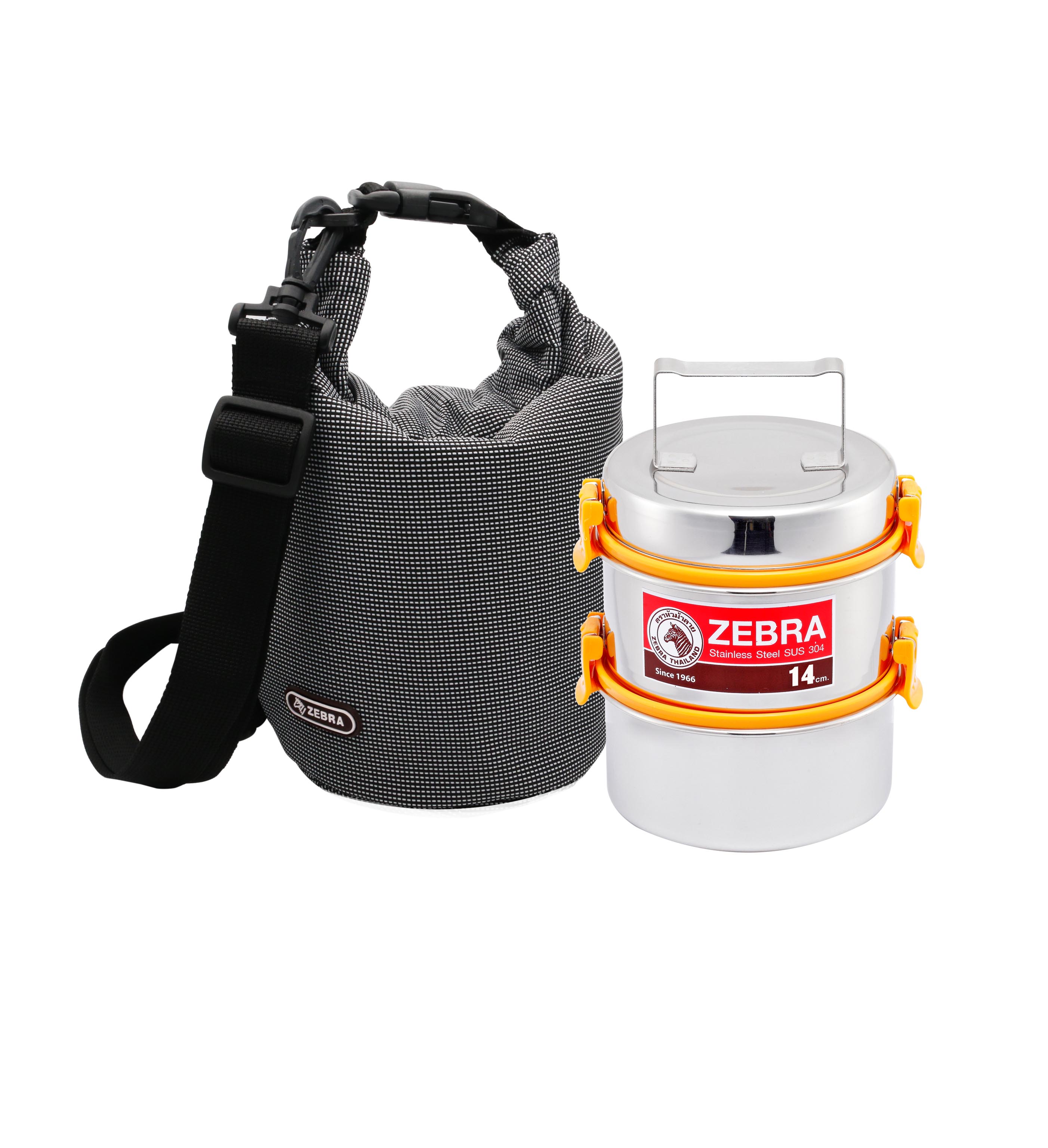 Zebra ปิ่นโต 14 ซม. 2 ชั้น Smart Lock II สีส้ม Lunch Packer พร้อมกระเป๋าเก็บอุณหภูมิ ตราหัวม้าลาย