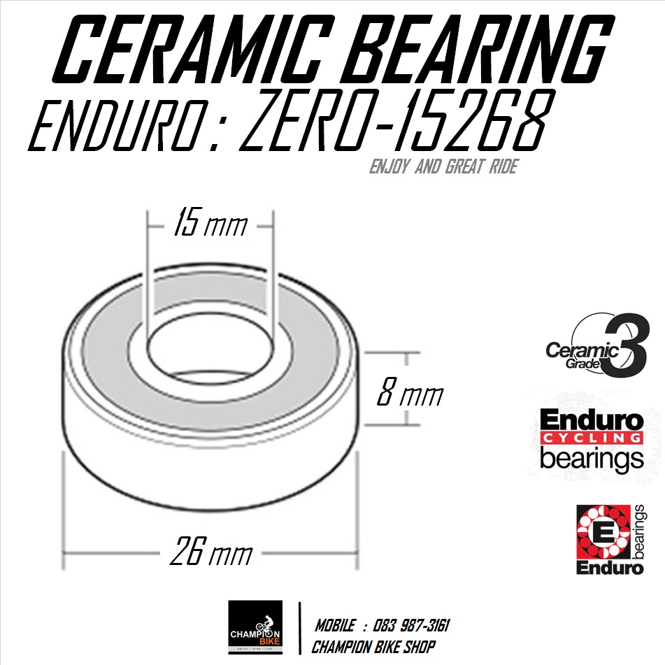 ลูกปืนเซรามิค 15x26x8mm ENDURO : MR15268 ZERO CERAMIC BEARING