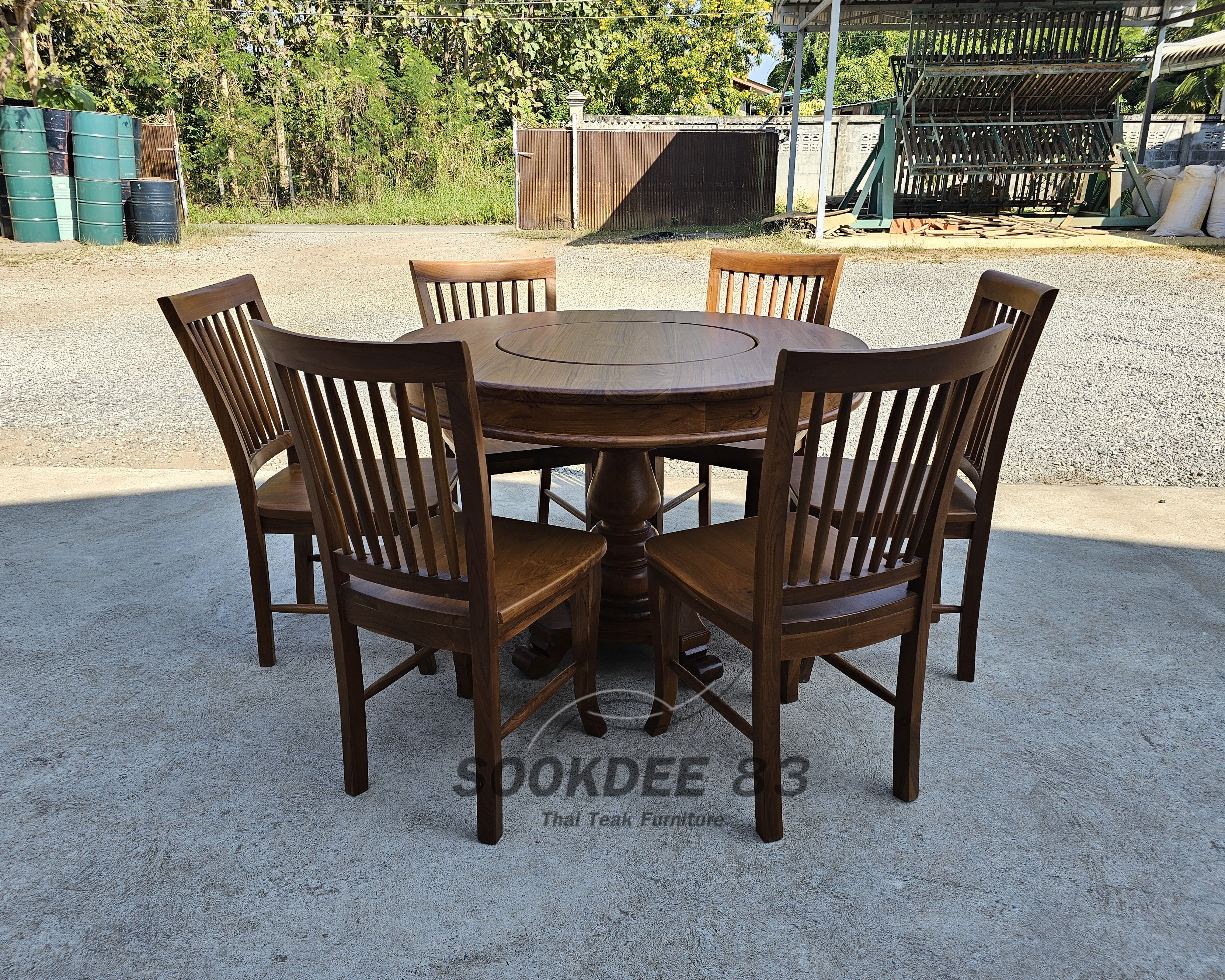 ชุดโต๊ะกลมหมุน เก้าอี้พนักนกยูง