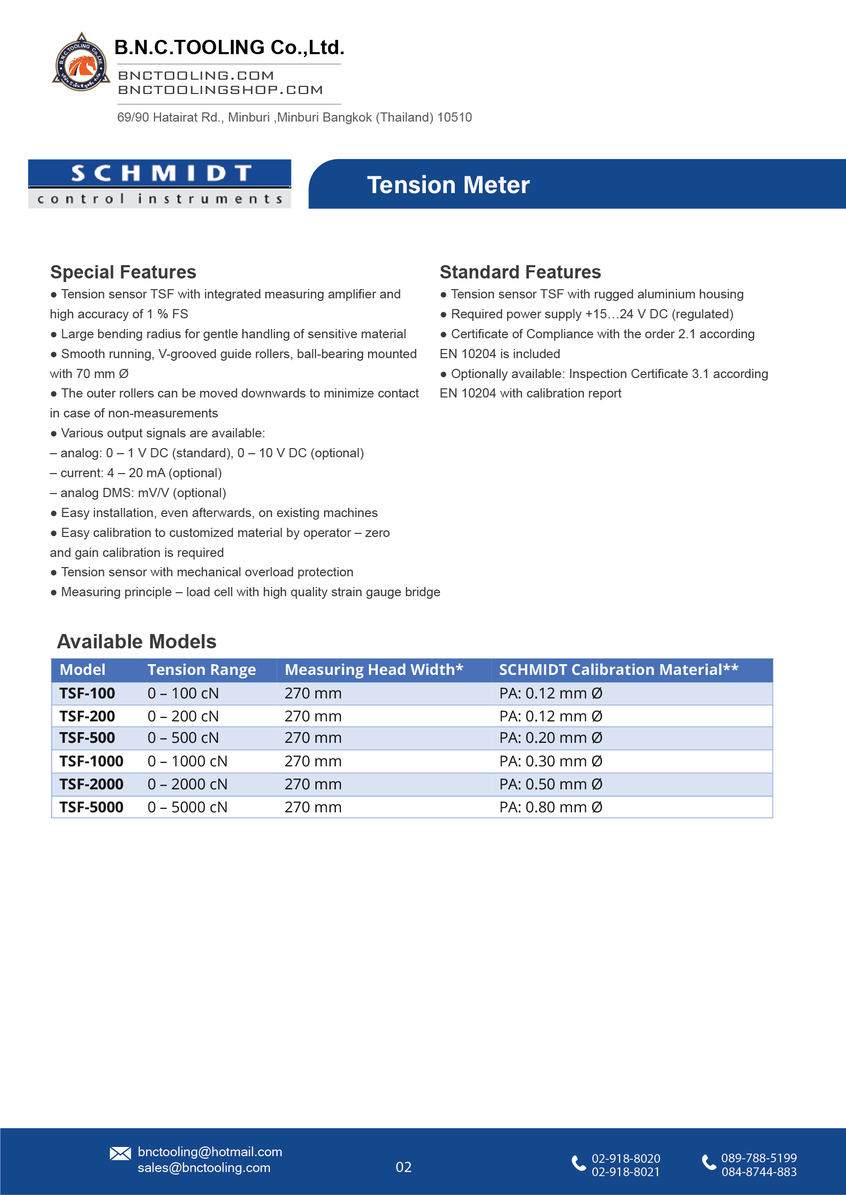SCHMIDT,5 Tension ranges available from 0 - 50 cN up to 0 - 1000 cN,TSF