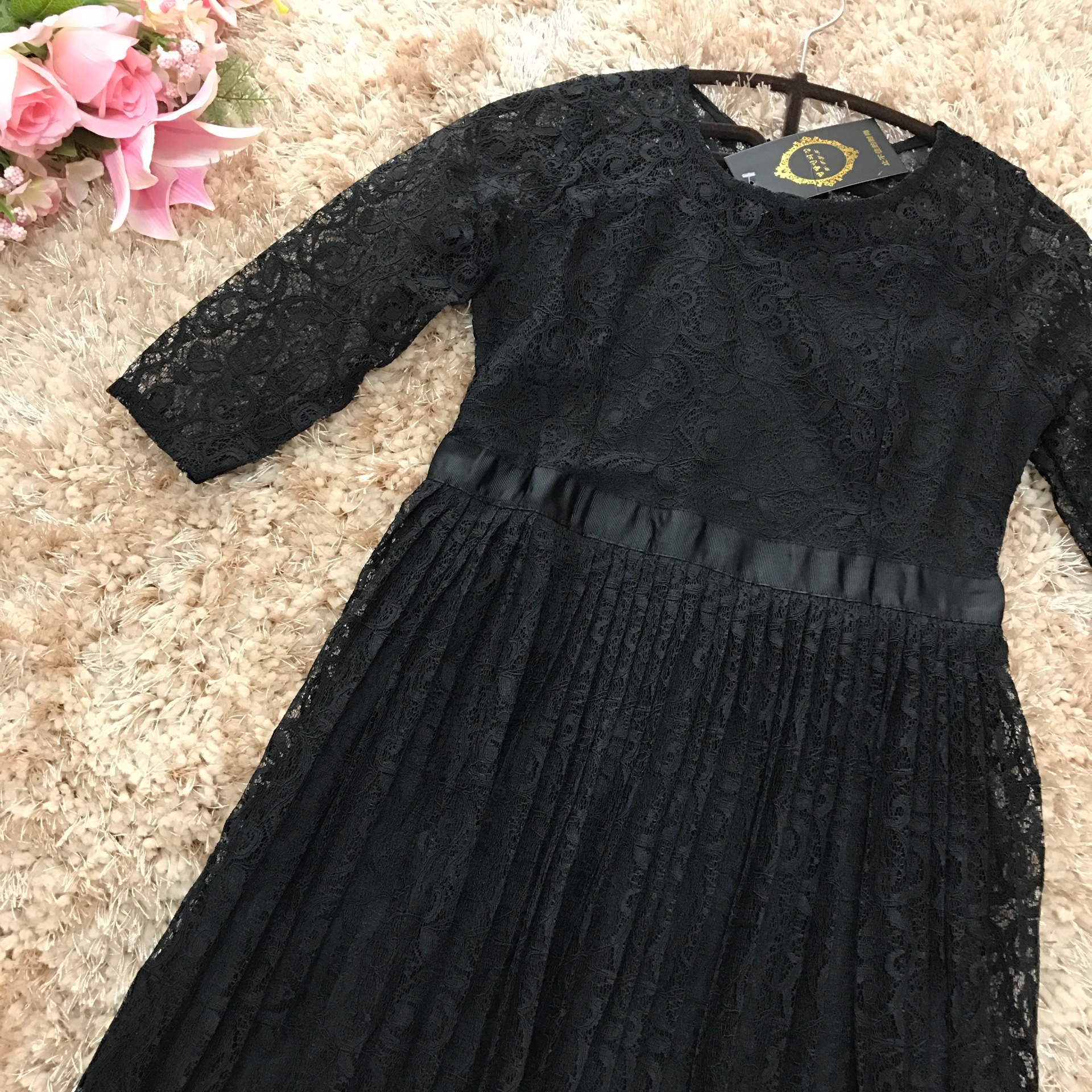 ชุดเดรสผ้าลูกไม้สีดำ ส่งฟรี ems