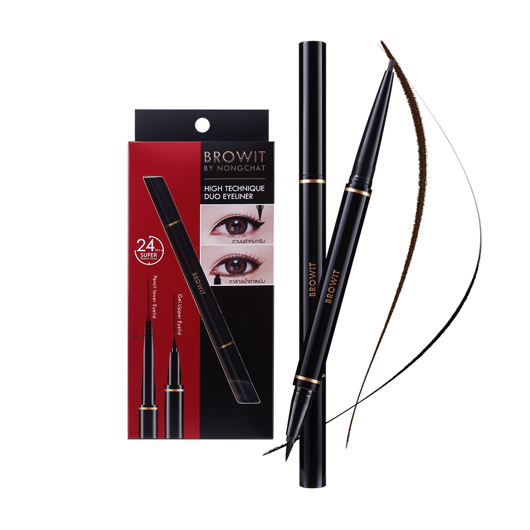 Browit ByNongchat High Tech Liner 0.45ML+0.08G #BLACK อายไลเนอร์ บราวอิท น้องฉัตร ไฮเทคนิคดูโอ้อายไลน์เนอร์ 0.45ML+0.08G อายไลน์เนอร์ 2 หัวในแท่งเดียว สีดำ