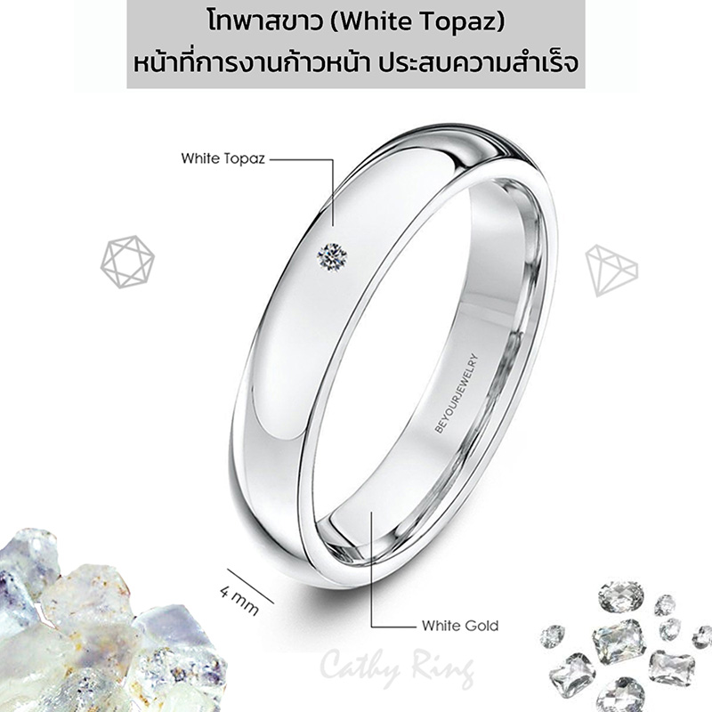 พลอยโทพาสขาว (White Topaz) Cathy ring แหวนพลอยมินิมอล 4 มิล ขอบมน