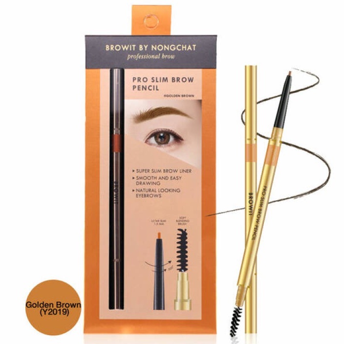 Browit by NongChat Pro Slim Brow Pencil 0.06g #GOLDEN BROWN บราวอิท บาย น้องฉัตร ดินสอเขียนคิ้ว สี Golden Brow -สีน้ำตาลทอง มาพร้อมแปรงปัดคิ้วที่ขนนุ่ม 6 มิติ