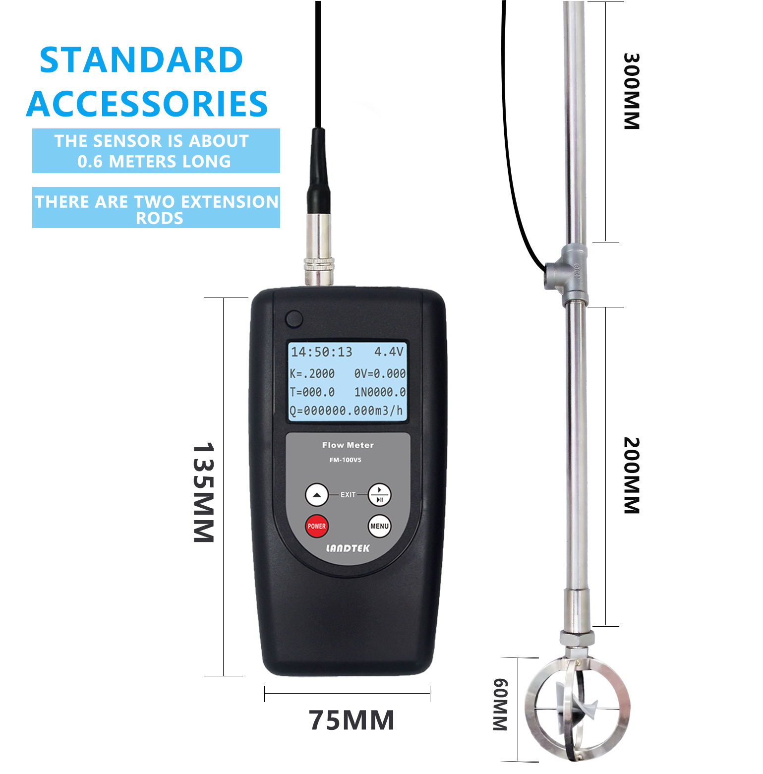 Flow meter,Landtek,Portable flow meter FM-100V5
