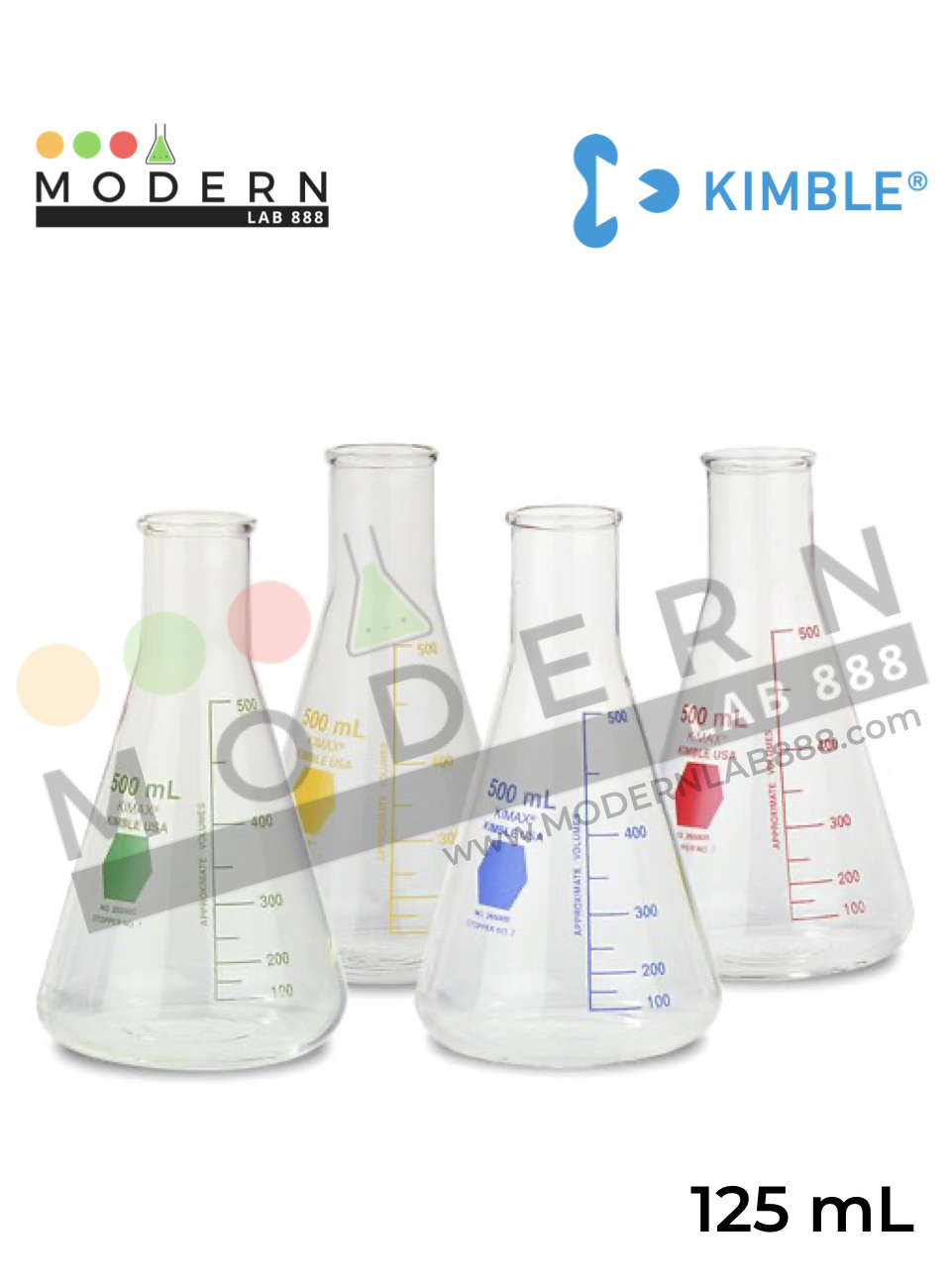 125ml. ขวดรูปชมพู่ปากแคบหลากสี / 125ml. Colorware Narrow Mouth Erlenmeyer Flasks