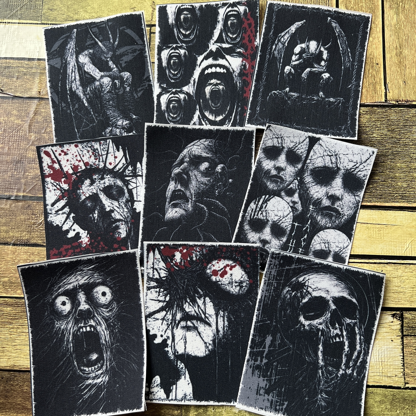 ตัวรีดติดเสื้อ Horror Blackwork ผ้าแคนวาสพิมพ์ลาย ตกแต่งเสื้อผ้า Canvas Iron on Patch