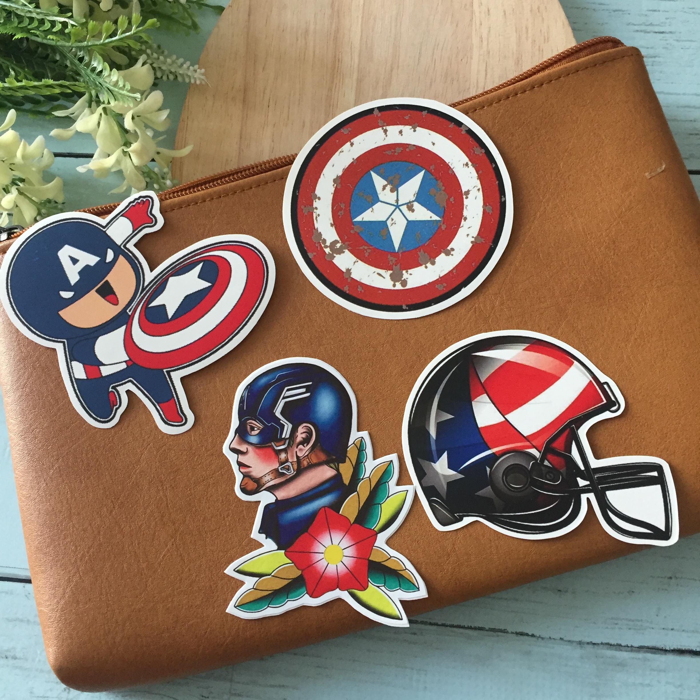 กัปตันอเมริกา สติกเกอร์ เคลือบกันน้ำ ติดกระเป๋าเดินทาง มอเตอร์ไซด์ Laptop เคสโทรศัพท์ กระบอกน้ำ Waterproof Decal Sticker