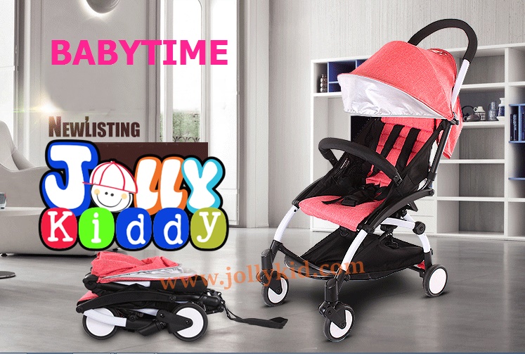 รถเข็นเด็ก Baby time แบบพกพาน้ำหนักเบา 5.8 kg โครงหลังคาดีไซน์ผ้าสีชมพู C10202