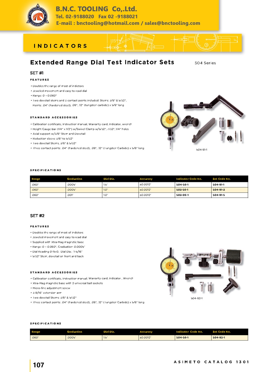 ASIMETO,P107,Extended Range Dial Test Indicator Sets,504-81-1