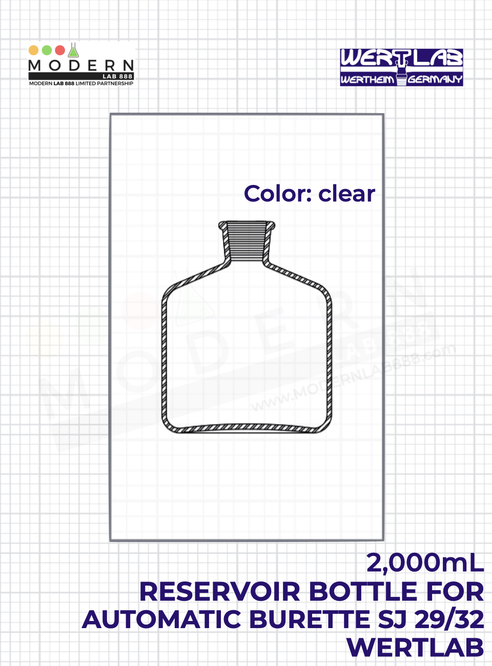 Bottle for Automatic Burette, Clear, 29/32, 2000 ml.