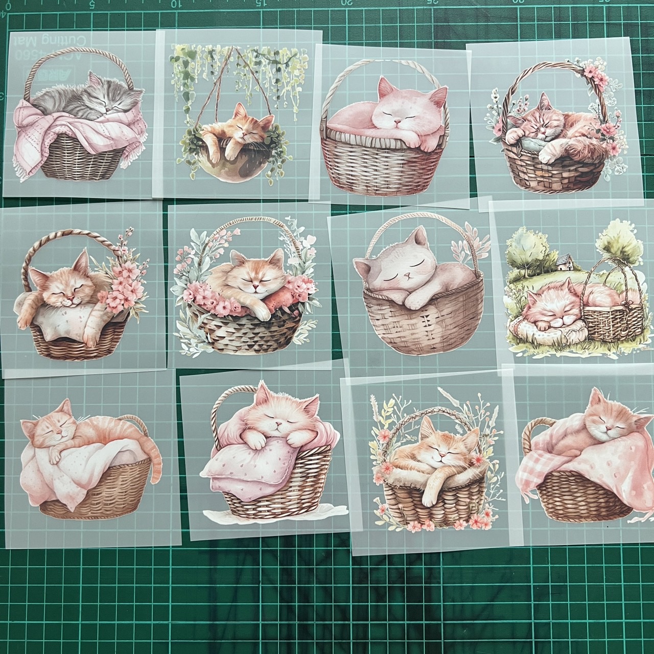 ตัวรีดติดเสื้อ แมว ตะกร้า น่ารัก ฟิลม์รีดร้อน พิมพ์ลาย สติกเกอร์รีดติดเสื้อ สกรีนลาย ฟิลม์ DFT DTF