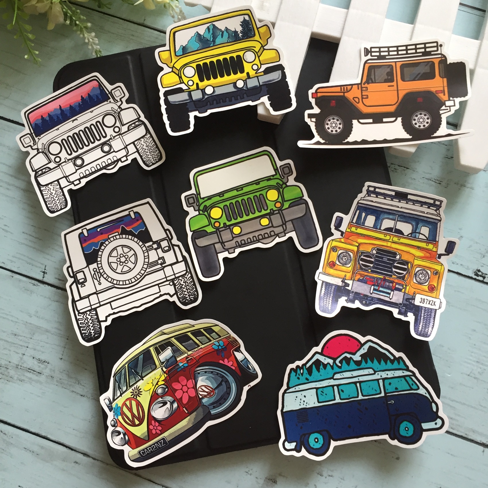 สติกเกอร์ Camping รถแวน เคลือบกันน้ำ ลายแนวๆ ไดคัท ติดกระเป๋าเดินทาง โน้ตบุ๊ค เคสโทรศัพท์ กระบอกน้ำ Waterproof Decal Sticker