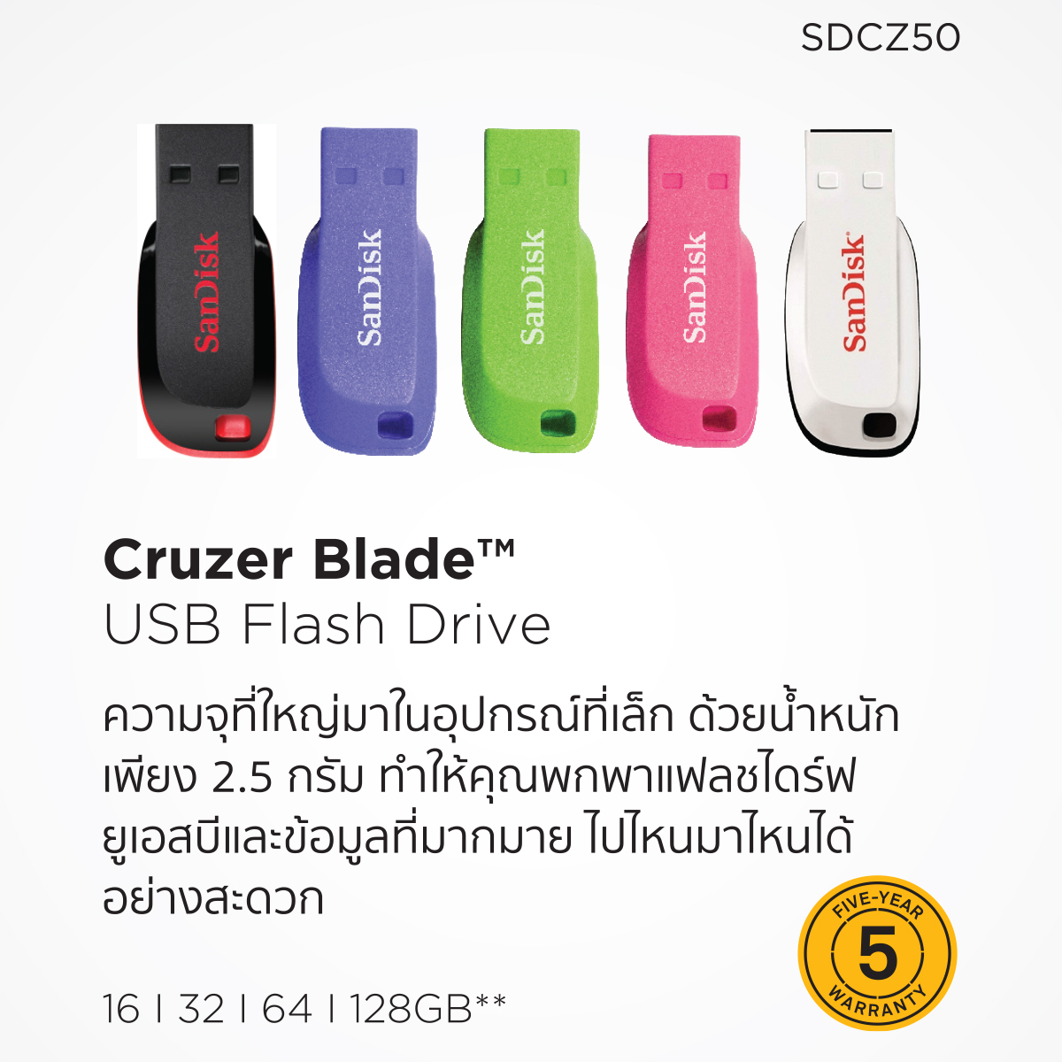 แก้ไข SanDisk แฟลชไดร์ฟ Flash Drive USB Cruzer Glide 3.0 (SDCZ50) ประกัน 5 ปี
