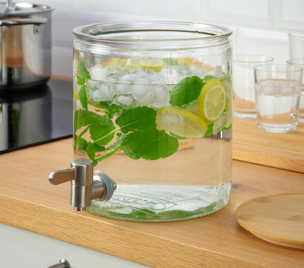 IKEA 365+ อิเกีย 365+ โหลแบบมีก๊อก, ไม้ไผ่/แก้วใส, 4 ลิตร