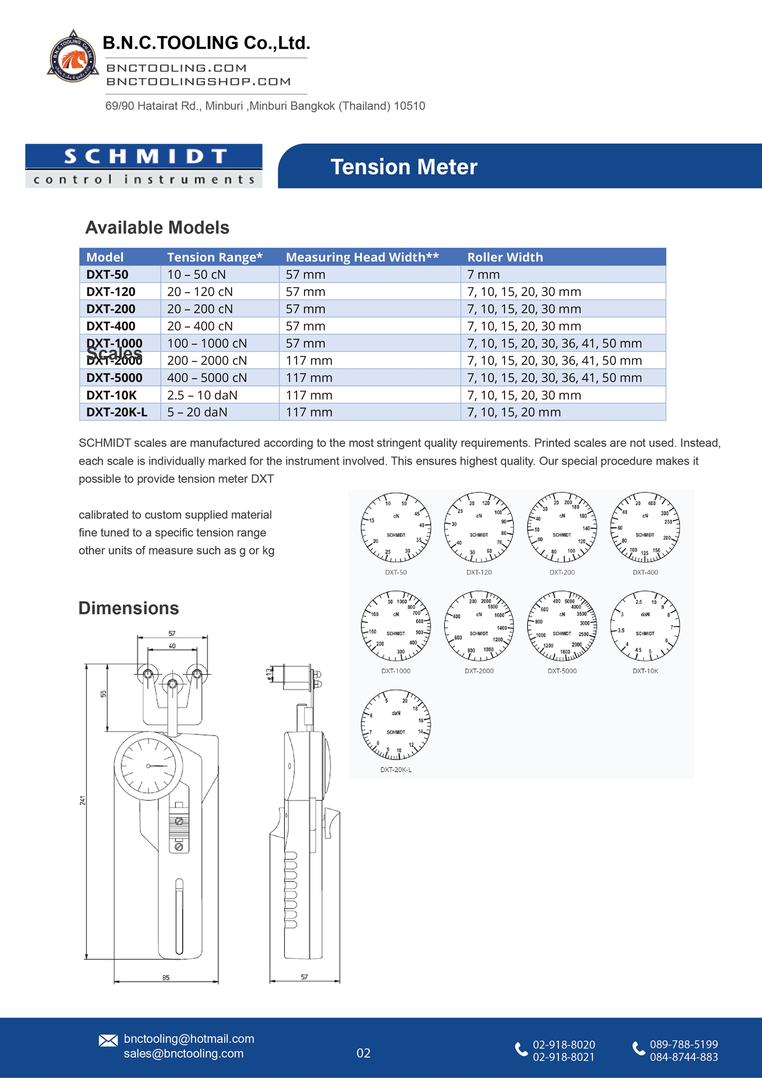 SCHMIDT,9 Tension ranges available from 10 - 50 cN up to 5 - 20 daN, DXT