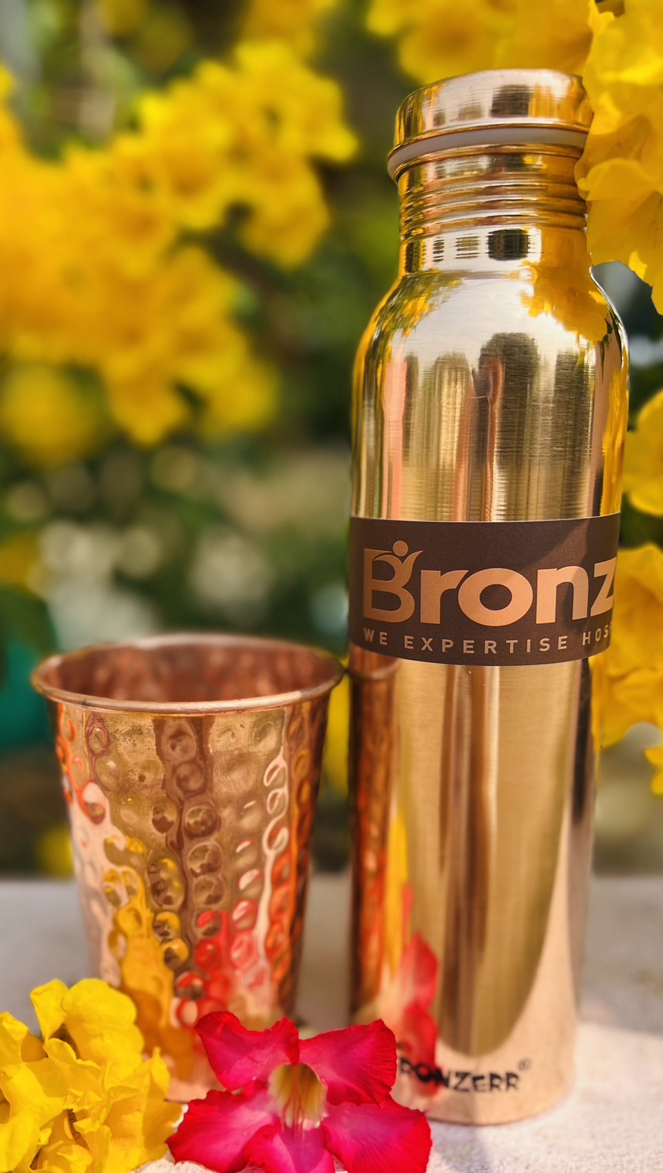 ขวดทองแดงแท้ 1ลิตร+แก้ว ขวดทองแดงอินเดีย แบรนด์แท้Bronzerr