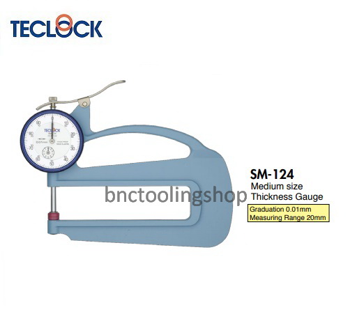 ไดอัลเกจวัดความหนา ขนาด 20มิล ความละเอียด 0.01มิล,Dial Thickness Gauge Range 20mm Graduation 0.01mm,TECLOCK,SM-124